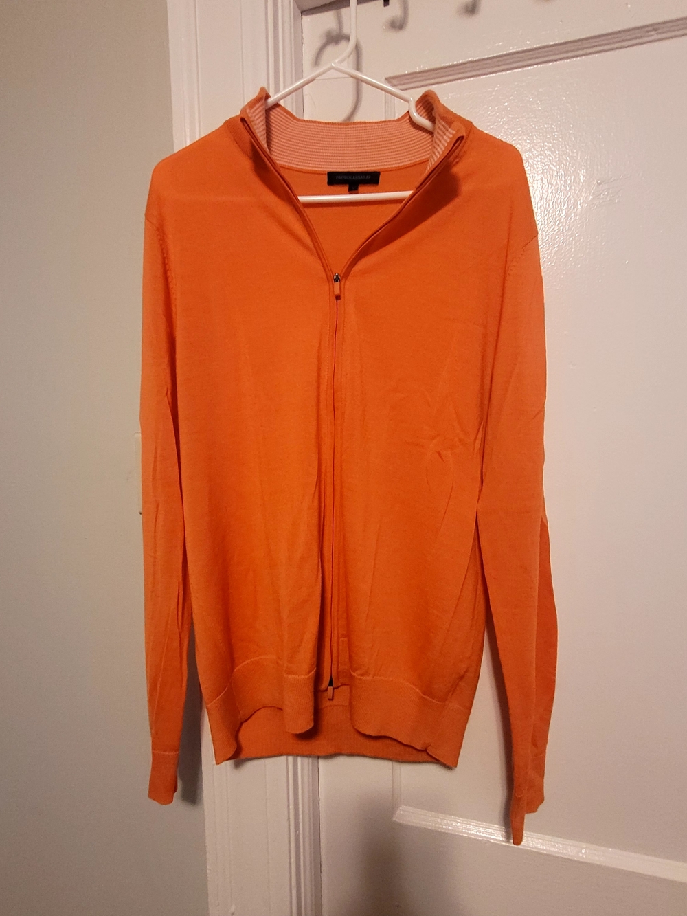 Patrick Assaraf Fine Merino Wool Men's Orange Full-Zip Lightweight Sweater